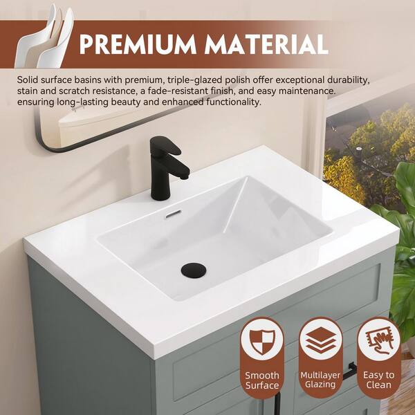 Zeafive 30 in. W x 22 in. D Solid Surface Vanity Top in Pure White