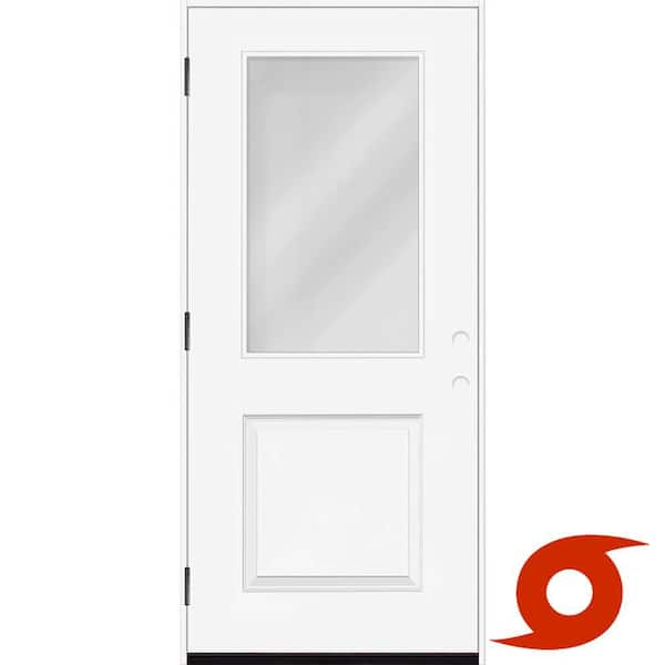 Palisade 32 in. x 80 in. Half Lite Clear Impact Glass RHOS Unfinished Fiberglass Prehung Front Door 6-9/16 in. Jamb