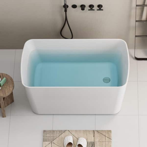 49 in. x 28 in. Freestanding Acrylic Soaking Bathtub with Chrome Overflow & Quick Drain System in Glossy White