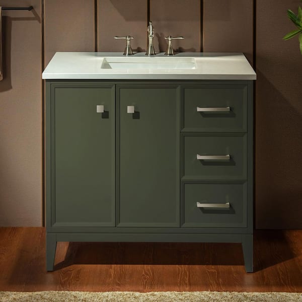 37 in. W x 22 in. D Single Ceramic Sink Freestanding Bath Vanity in Green with Carrara White Engineered Stone Vanity Top