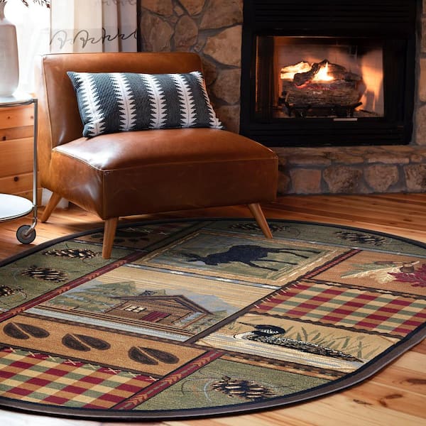 Nature Lodge Multi-Color 3 ft. x 4ft. Oval Indoor Area Rug