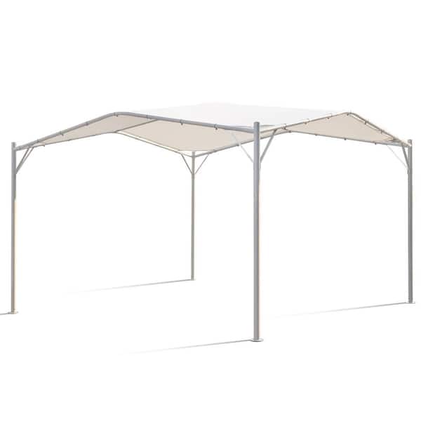 Zeus & Ruta 11.5 ft. x 11.5 ft. White Patio Gazebo with Metal Frame and Top Canopy with Sturdy Structure for Lawn, Cream