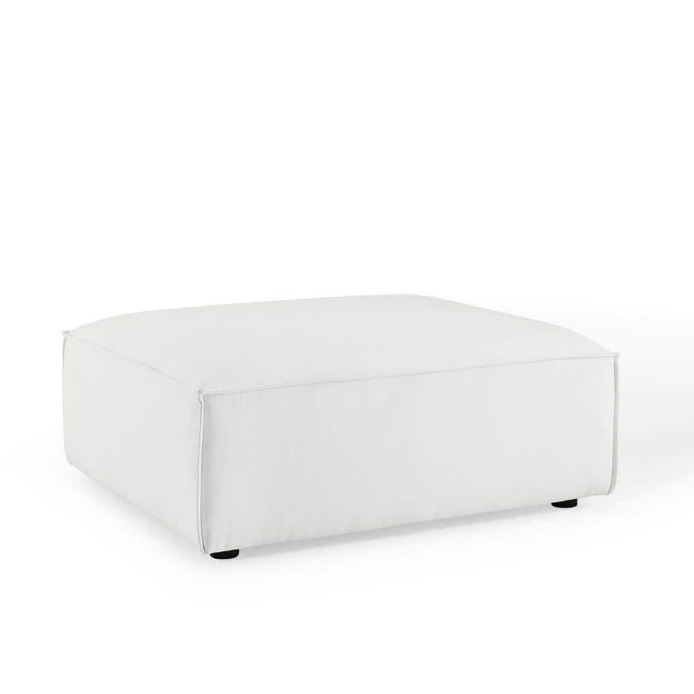 White Polyester Upholstered Round Ottoman