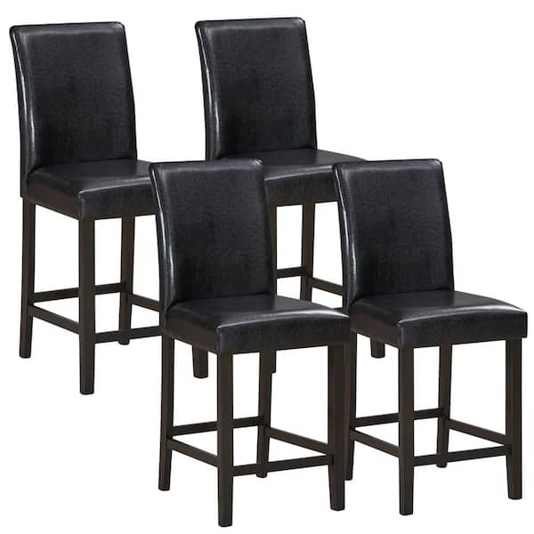 Gymax 41 in. H Bar Stools High Back Counter Height Barstool Pub Chair w Rubber Wood Legs Black Set of 4 GYM05877 The Home Depot