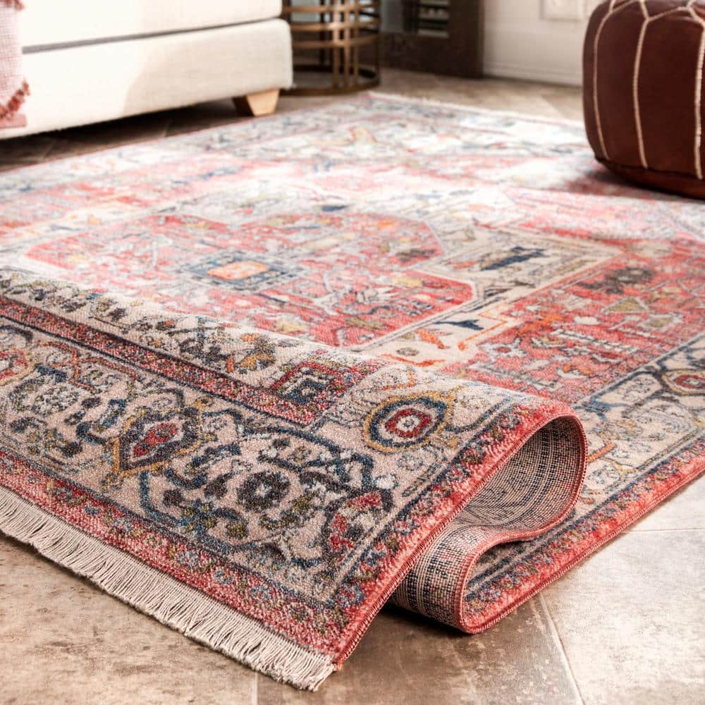 Harriet 2' x 3' Orange Synthetic Medallion Fringe Rug