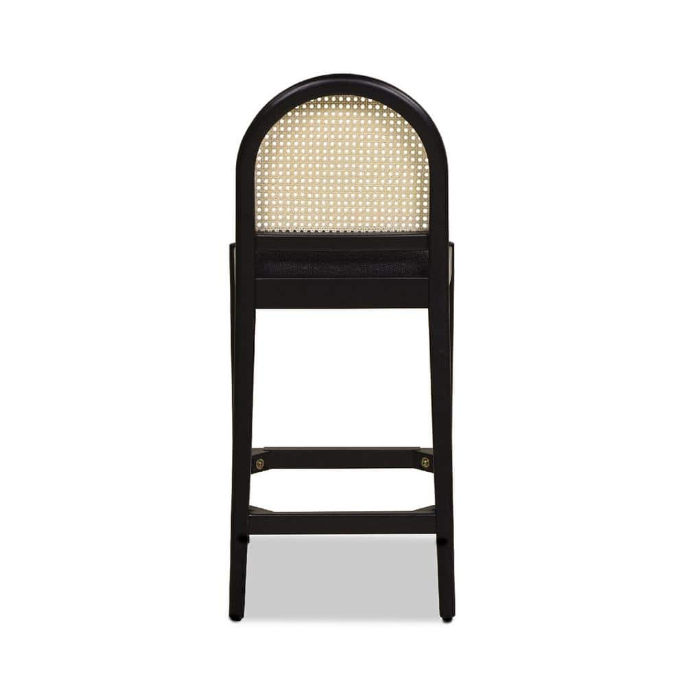 Ebony Black Boucle Oak Counter Stools with Cane Back, Set of 2