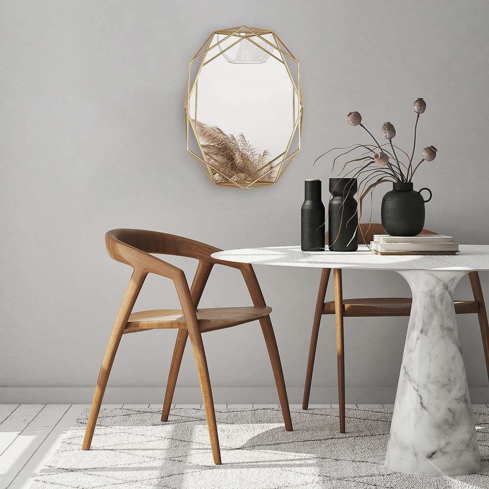 Geometric Gold Metal Frame Oval Wall Mirror, 22x17