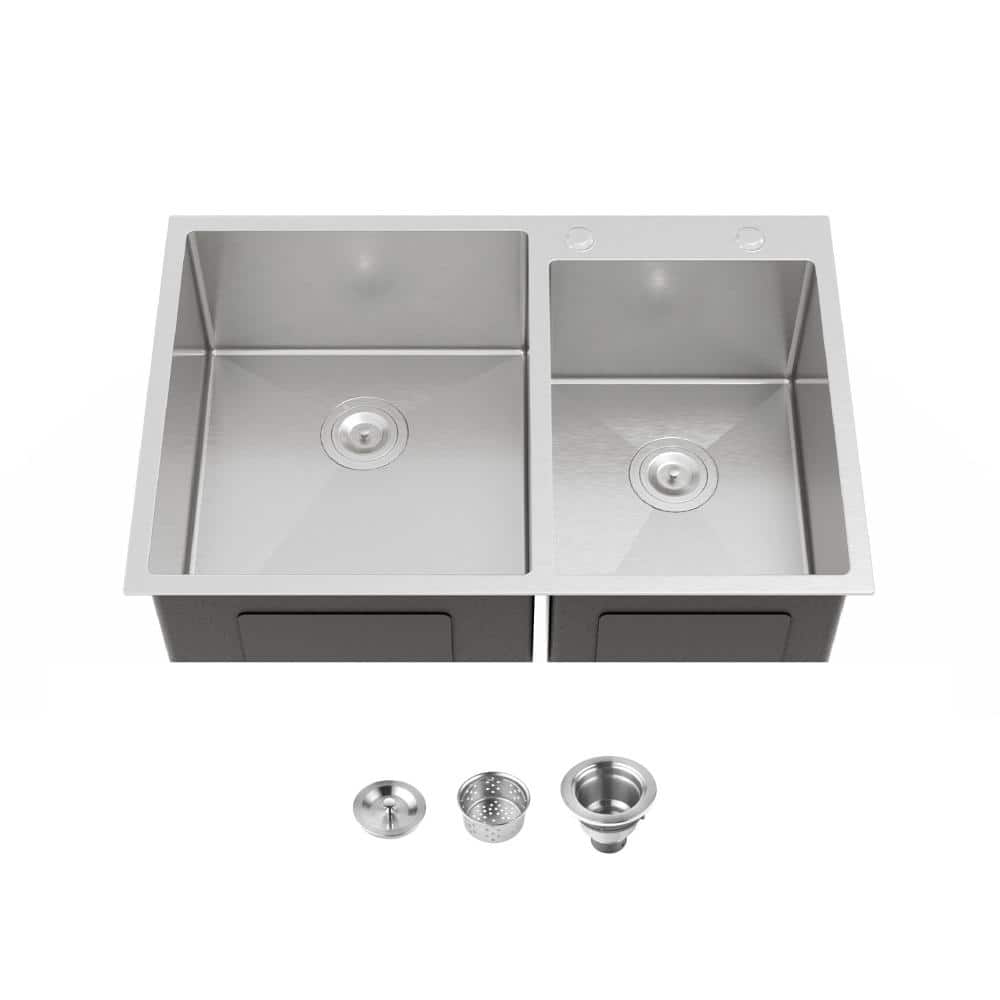 33 Inch Drop-in Double Bowl Kitchen Sink with Drain Stainless Steel 60/40 Topmount Overmount Kitchen Sink Brushed Nickel price history on PriceWatchPro