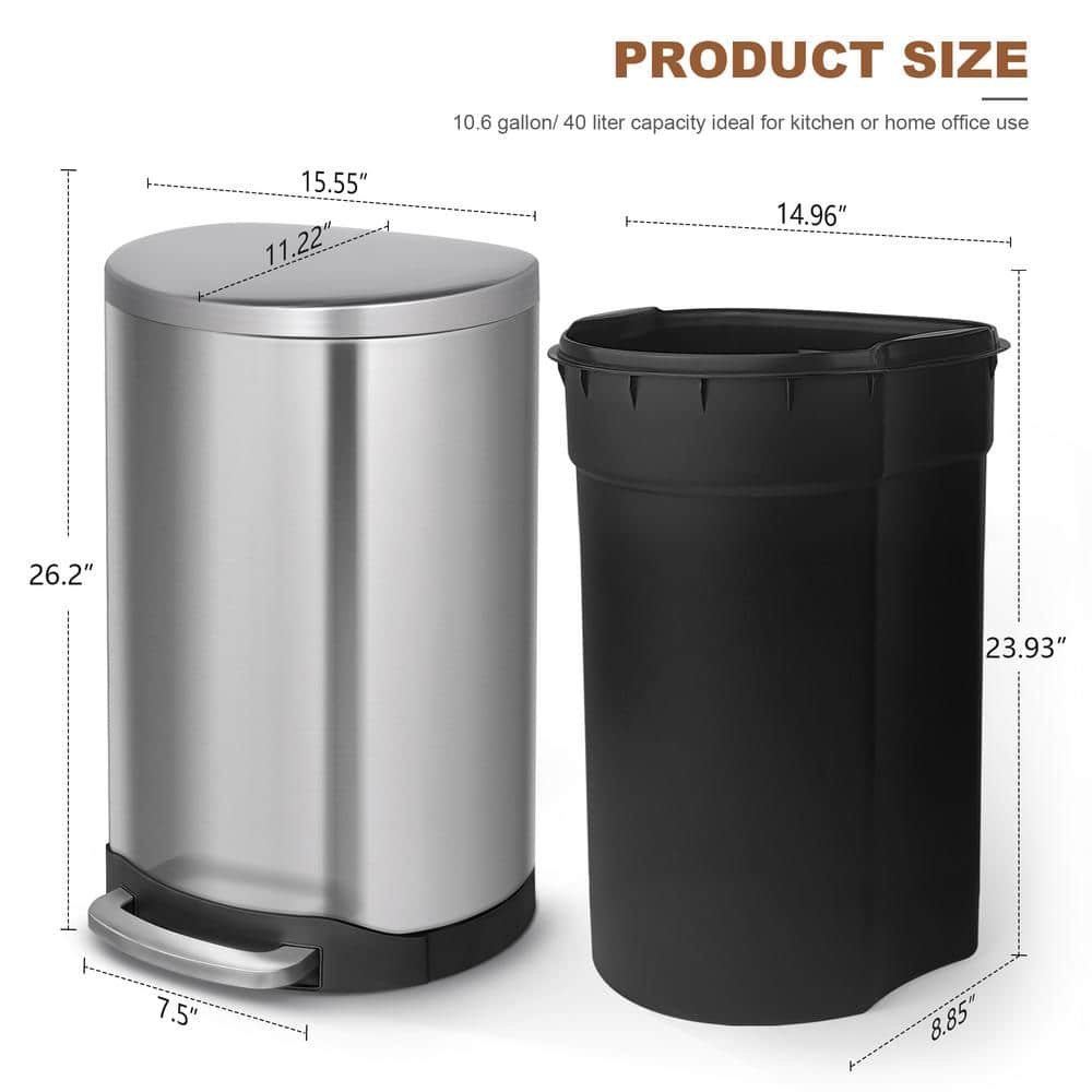 Brushed Stainless Steel Semi-Round Step-On Trash Can
