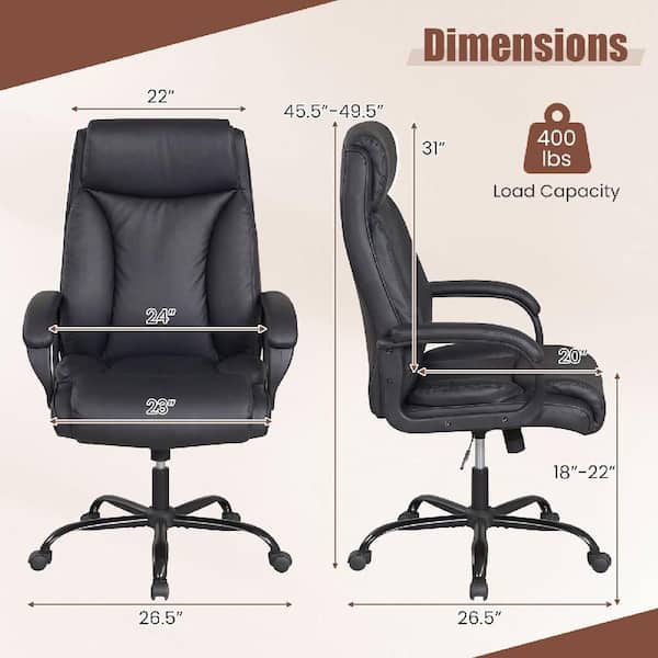 Costway Black 400 lbs. Big and Tall Leather Office Chair