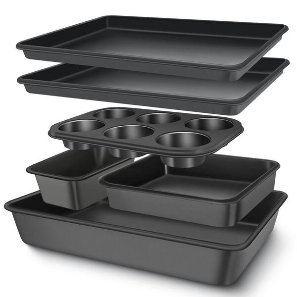 6-Piece Baking Pans Set, Nonstick Bakeware Sets for Cooking, Black