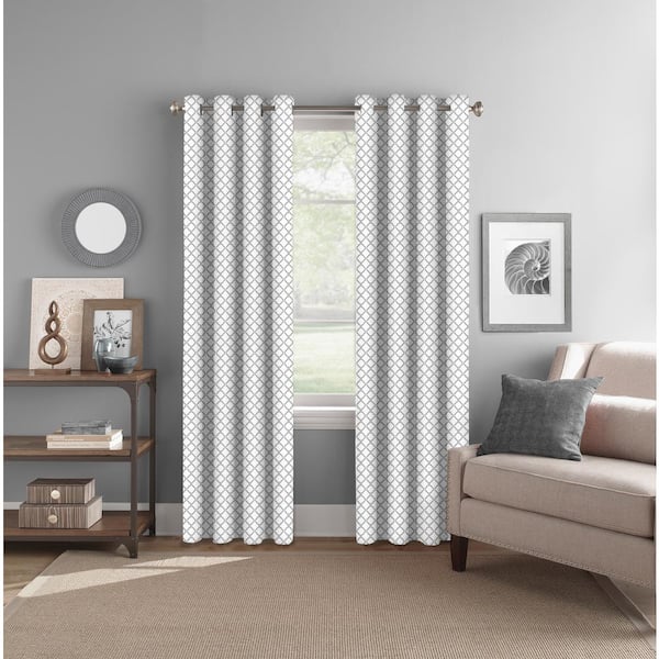 Colordrift Grey Geometric Polyester 52 in. W x 84 in. L Grommet Room Darkening Curtain Panel
