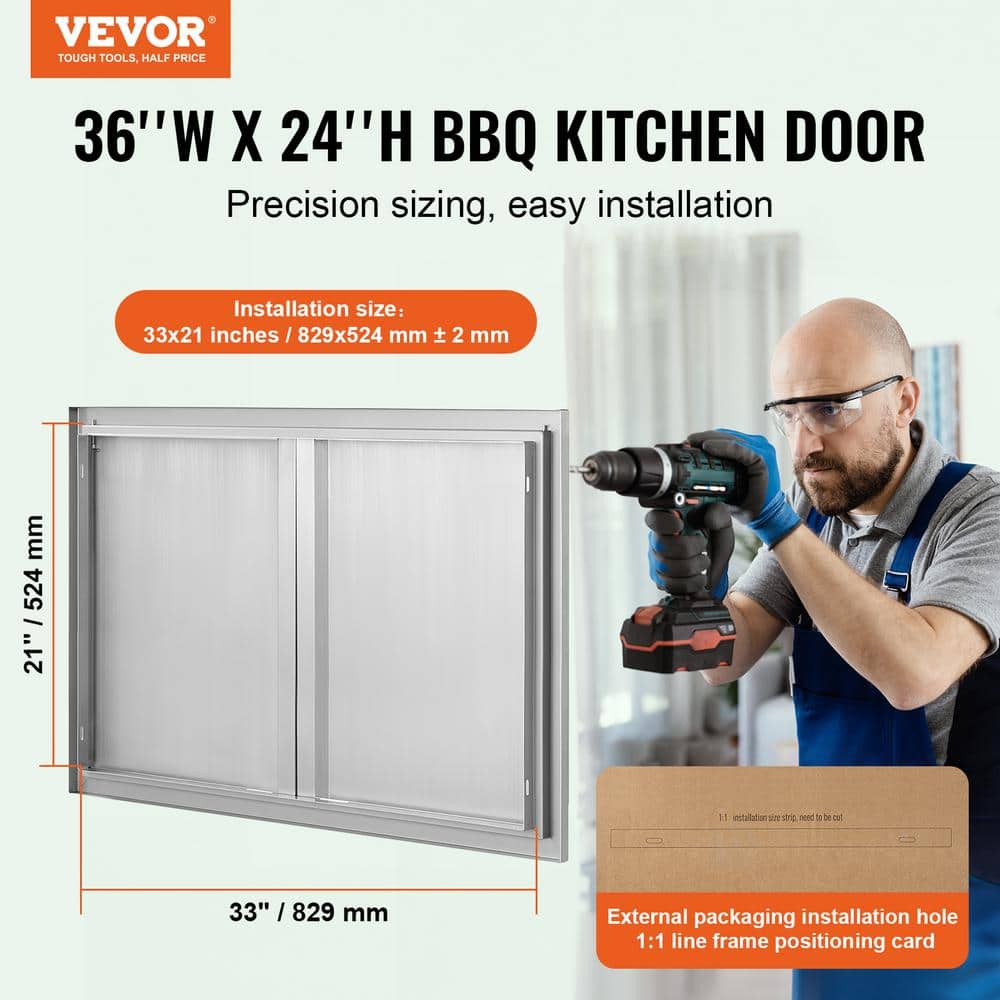 Stainless Steel Double Outdoor Kitchen Access Door, 36x24 Inch