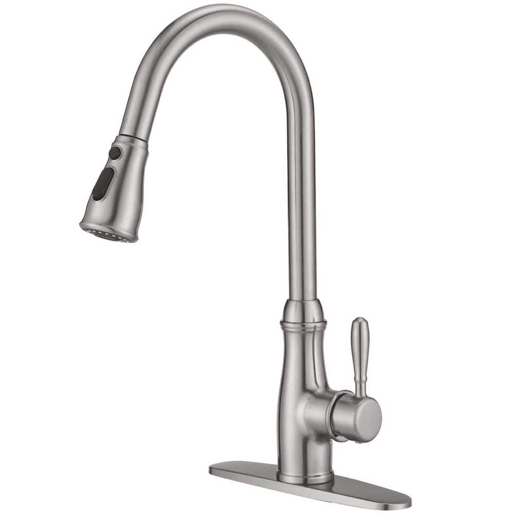 Casainc Single Handle Pull Down Sprayer Kitchen Faucet With Pull Out Sprayer In Brushed Nickel