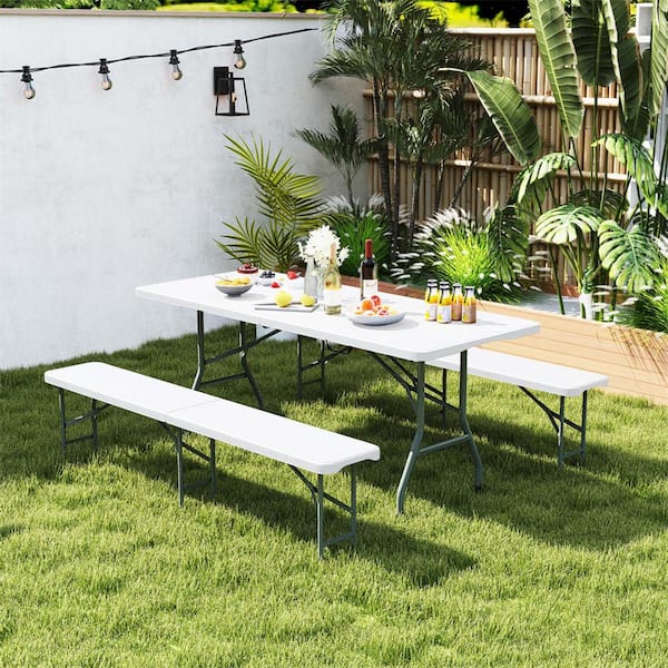 GKT　White L Costway 6 ft. Plastic Outdoor Folding Bench with 1320 lbs