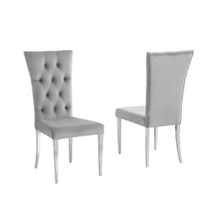 Terracotta Gray Velvet Dining Chairs in Silver (Set of 2)