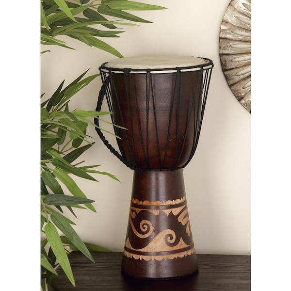 Litton Lane Brown Wood Handmade Djembe Drum Sculpture with Rope