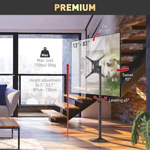 Barkan 13 - 83 inch Swivel & Tilt Fixed Floor Stand TV Mount Black Patented to Fit Various Screen Types Screen Leveling