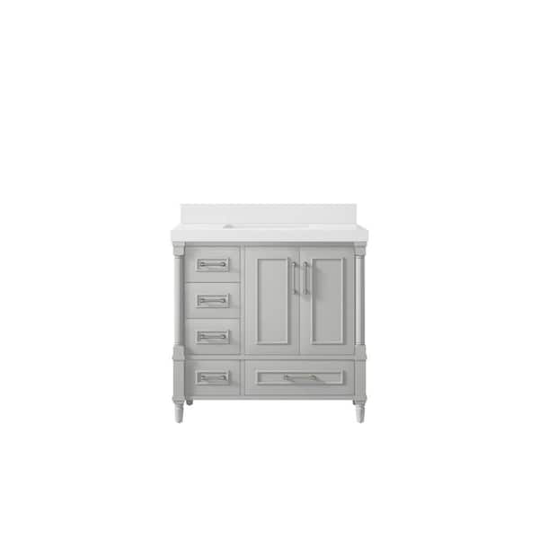 Willow Collections Hudson 36 in. W x 22 in. D x 36 in. H Single Sink Bath Vanity Center in Gray with 2 in. White Quartz Top
