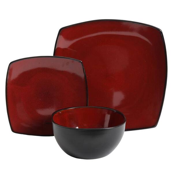 Gibson Soho Lounge 12-Piece Casual Red Stoneware Dinnerware Set (Service for 4)