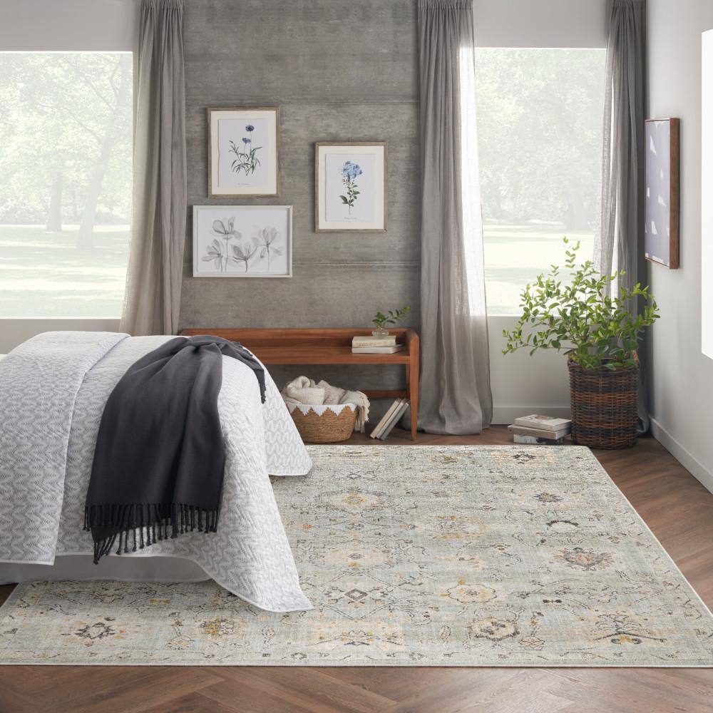 Mint Green Rectangular Synthetic Floral Area Rug 7' x 10'