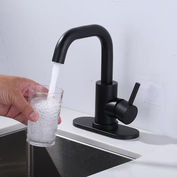 Stainless Steel Single Handle Bar Faucet with Swivel Spout, 6.3 in. Deckplate and 24 in. Supply Lines in Matte Black