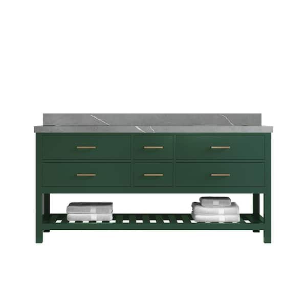 Willow Collections Parker 72 in. W x 22 in. D x 36 in. H Double Sink Bath Vanity in Lafayette Green with 2 in. Piatra Quartz Top