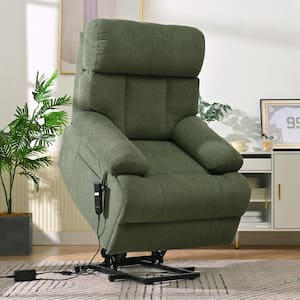 Dark Green Flannel Fabric Power Lift Recliner Chair with Side Pockets, Thickened Cushions, Remote Control