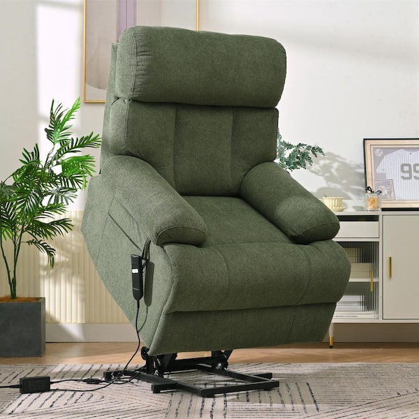 Merax Dark Green Flannel Fabric Power Lift Recliner Chair with Side Pockets, Thickened Cushions, Remote Control