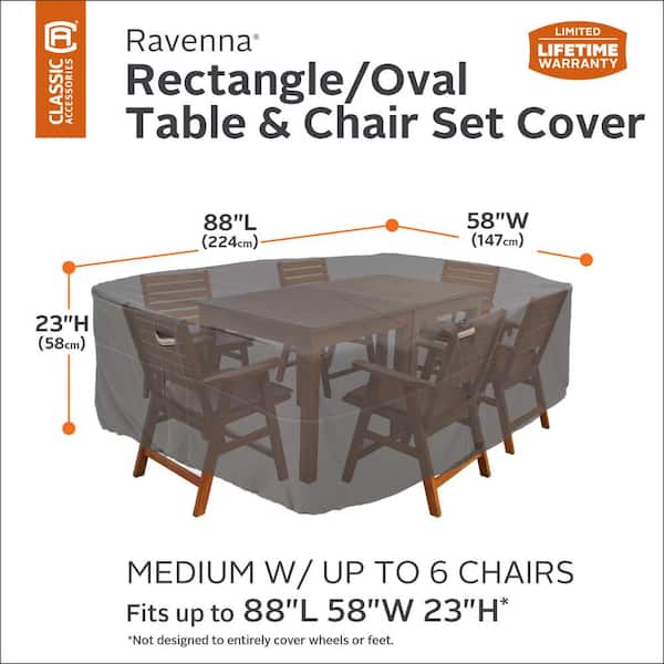 Medium Classic Accessories Veranda Rect/Oval Patio Table & Chair Set Cover W/Umbrella Hole