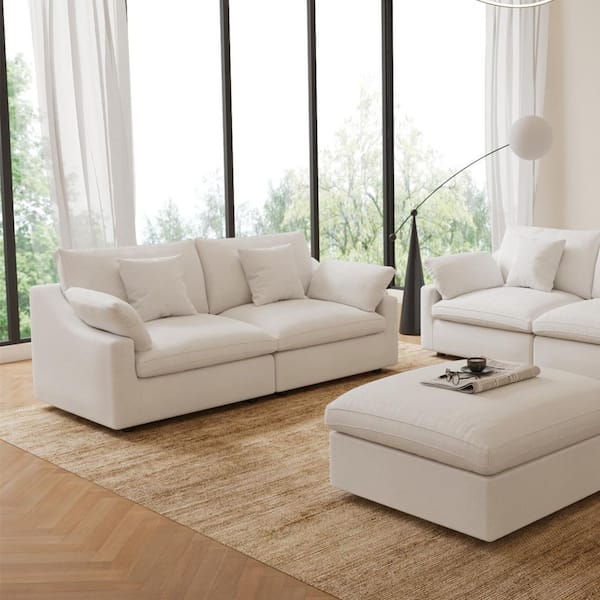 Magic Home 82.68 in. W Square Arm Linen Upholstered Rectangle 2-Seater Sofa in White