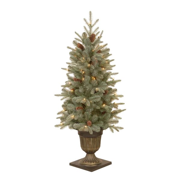 Home Accents Holiday 4.5 ft. Feel-Real Alaskan Spruce Potted Artificial Christmas Tree with Pinecones and 100 Clear Lights