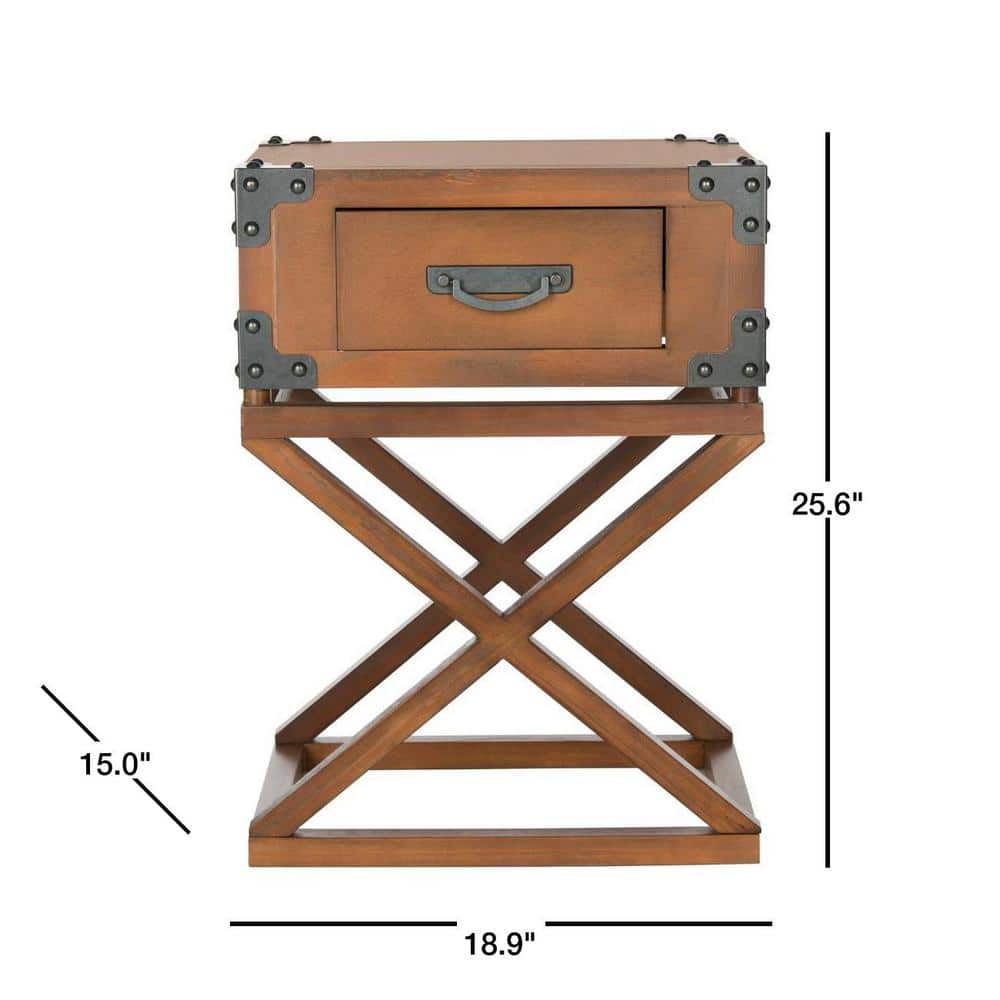 Brown Pine Rectangular Accent Table with Storage Drawer