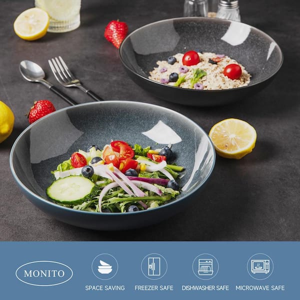 38 fl. oz. Blue Ceramic Bowls (Set of 2) Dishwasher and Microwave