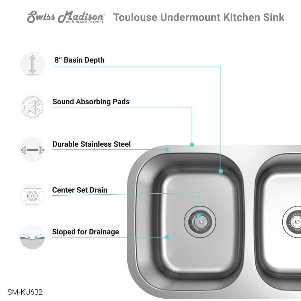 Toulouse 29 x 18 Stainless Steel Dual Basin Undermount Kitchen Sink