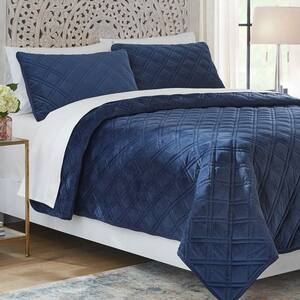 New Blue Grey Stripe Modern Geommetric Warm Quilted Bedspread SET Patchwork 