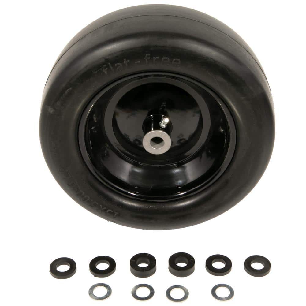 Universal 13 in. x 5 in. Smooth Tread Black Rim Flat Free Wheel Assembly fo