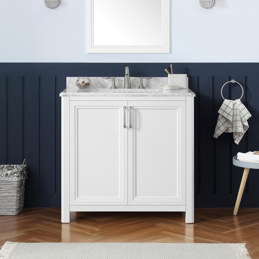 Home Decorators Collection Moorside 36 in. W x 19 in. D x 34 in. H Single  Sink Bath Vanity in Sweet Maple with White Engineered Stone Top Moorside  36SM - The Home Depot