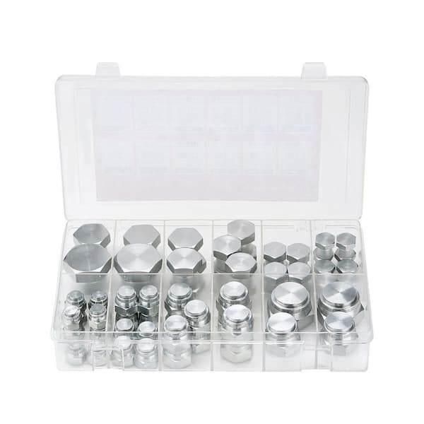 SKYSHALO BSPP Hydraulic Fittings Kit, 64 PCS, Cap and Plug with Precision Threading, Galvanized Steel, Dash Sizes 04-16