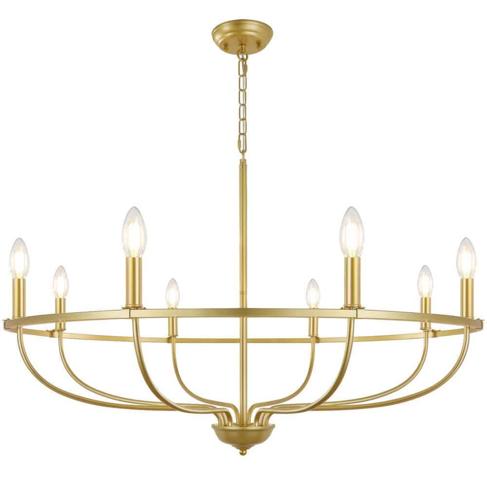 8-Light Gold Round Large Wagon Wheel Chandelier for Living Room Foyer Dinin