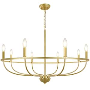 8-Light Gold Round Large Wagon Wheel Chandelier for Living Room Foyer Dining Room