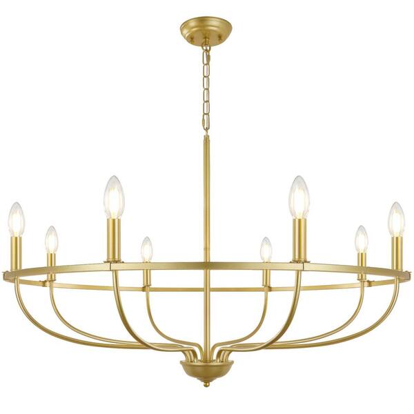 Unbranded 8-Light Gold Round Large Wagon Wheel Chandelier for Living Room Foyer Dining Room