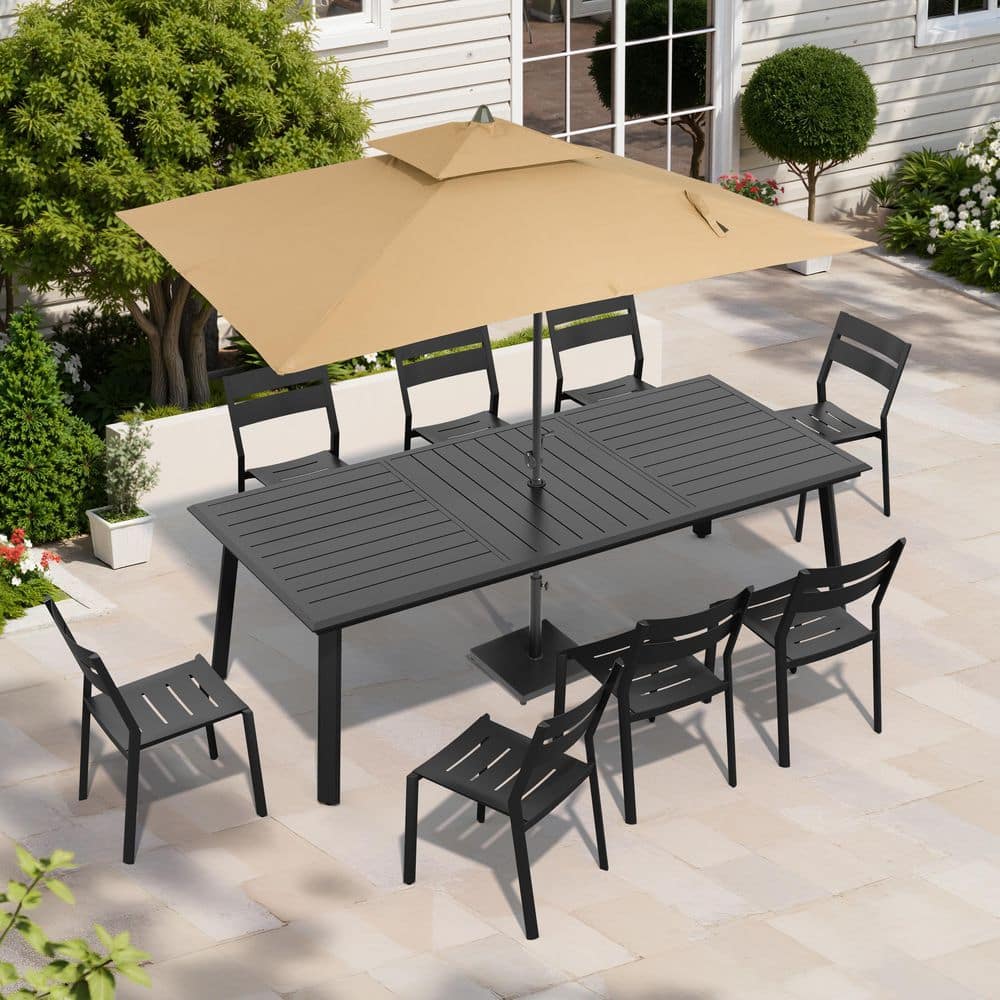 11-Piece 94 in. Aluminum Outdoor Dining Set with Stackable Armless Chairs and Market Patio Double Top Umbrella & Base price history on PriceWatchPro