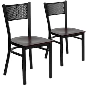 Mahogany Wood Seat/Black Metal Frame Restaurant Chairs (Set of 2)