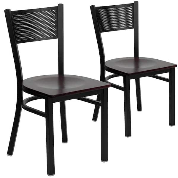 Carnegy Avenue Mahogany Wood Seat/Black Metal Frame Restaurant Chairs (Set of 2)