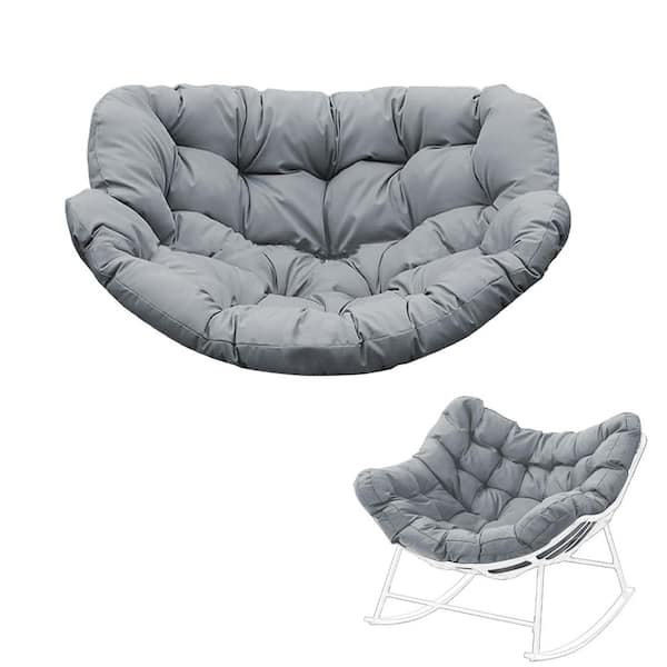 Waterproof Outdoor Rocking Chair Cushion, Only Cushion, 6.3 in. Patio Egg Chair Pad with Ties, Light Gray Chair Cushion