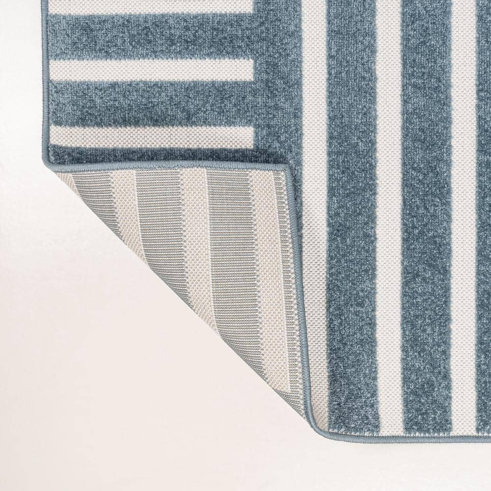 Navy and Cream Synthetic Stripe Rectangular 4' x 6' Area Rug