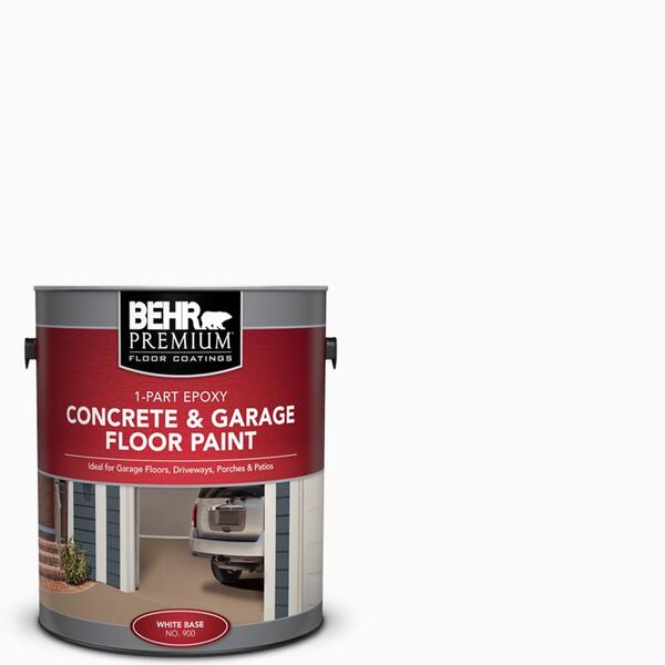 BEHR Premium 1 Gal. White 1-Part Epoxy Satin Interior/Exterior Concrete and Garage Floor Paint