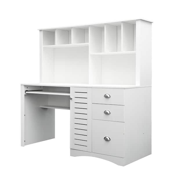 Aoibox 59 in. White Home Office Computer Desk with Hutch SNMX621