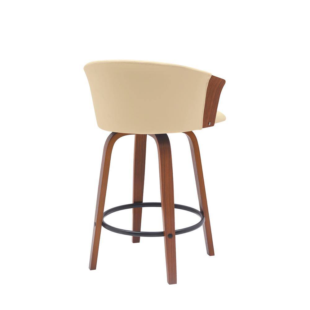 Diana 26" Cream Faux Leather Swivel Walnut Wood Counter Stool